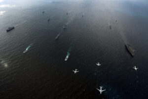 India joined its Quad partners — Japan, Australia, and the United States — for the 26th iteration of the Malabar naval exercises in 2022. Image source: Indian Navy, GODL-India, via Wikimedia Commons. India joined its Quad partners — Japan, Australia, and the United States — for the 26th iteration of the Malabar naval exercises in 2022. Image source: Indian Navy, GODL-India, via Wikimedia Commons.